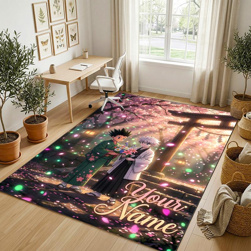 Personalized Crystal Velvet Carpet,Hunter × Hunter Custom Printed Name, Plush Area Rug For Home Indoor Decor