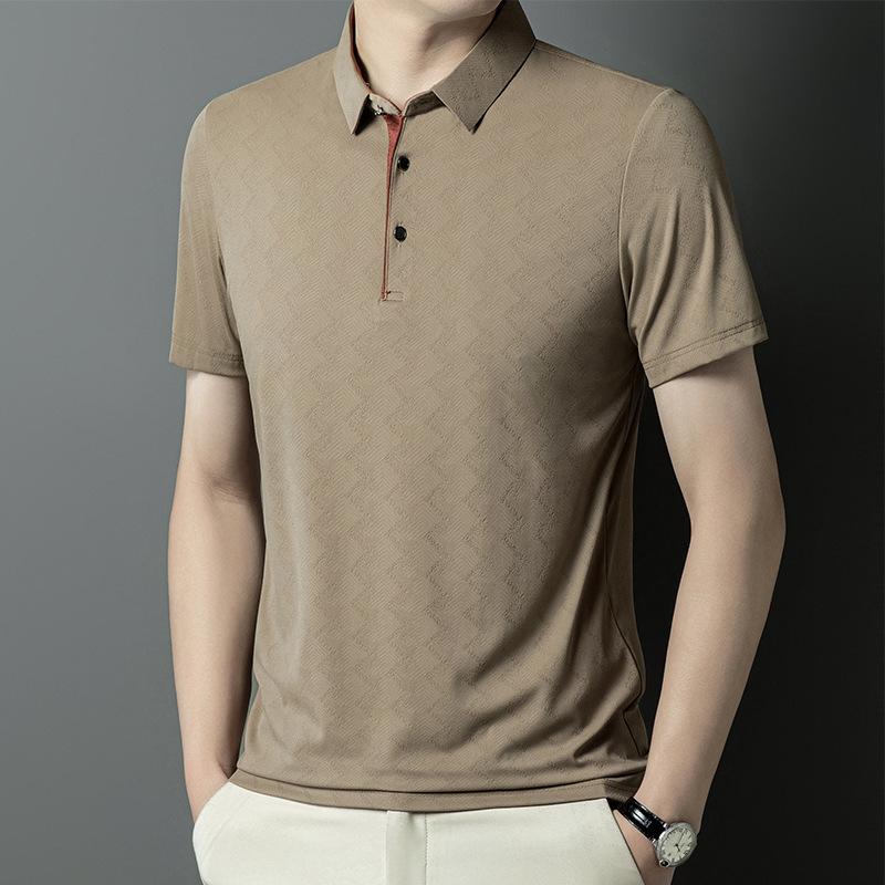 Summer Ice Silk Men's Business Casual Short Sleeve Polo Shirt Breathable Collar T-shirt