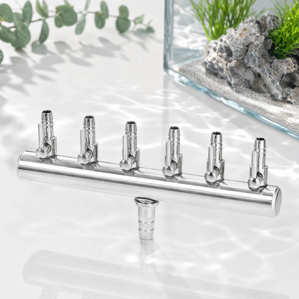 6-Way Air Flow Valve Stainless Steel Air Distributor Practical Air Flow Splitter  Fish Tank
