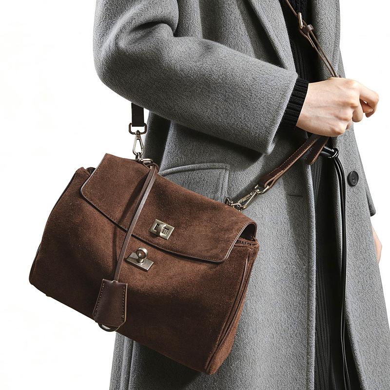 Autumn and Winter New Suede Matte Leather Premium Feeling Bag Lock Portable Underarm Commuter Shoulder Tote Bag
