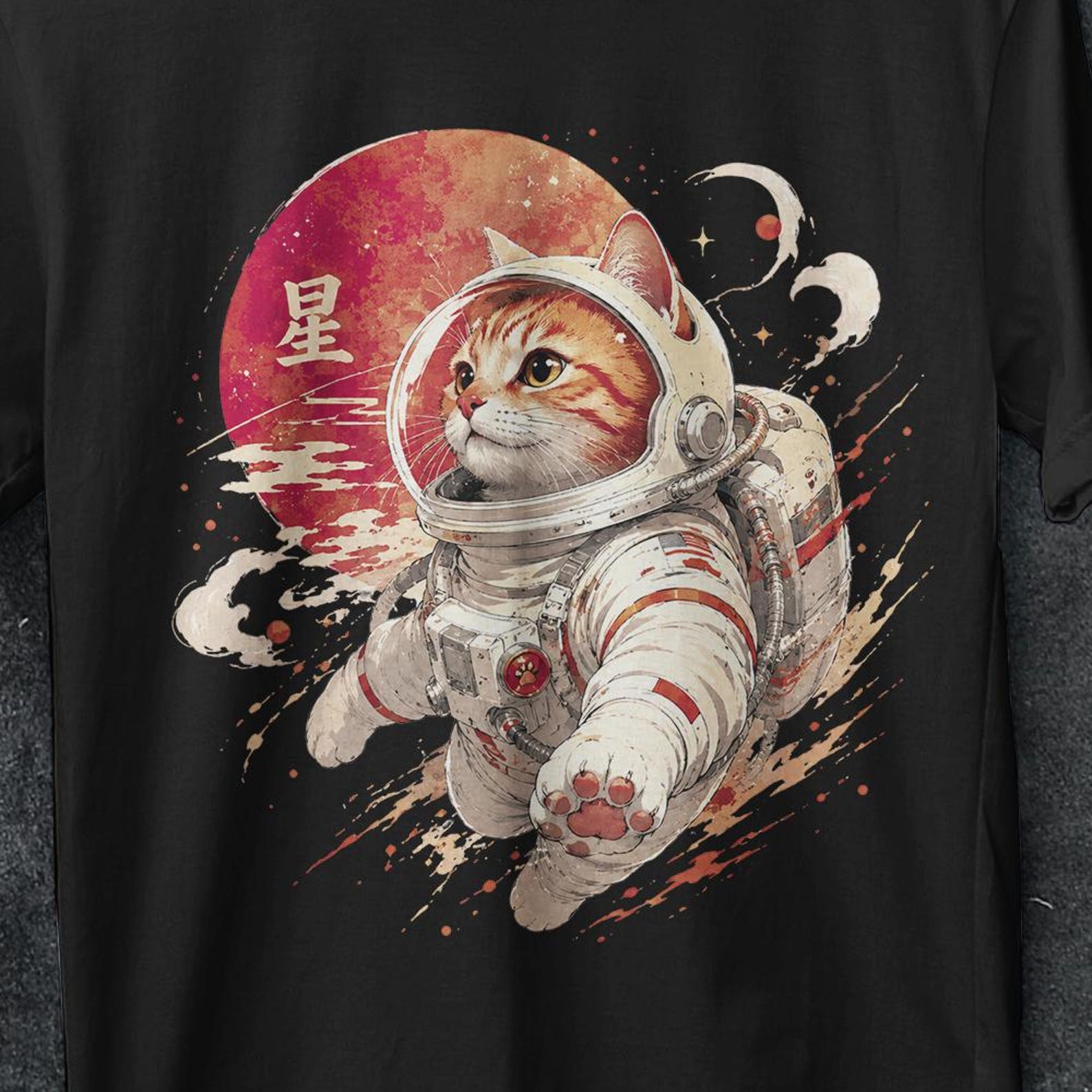 Cat astronaut shirt, Japanese cat shirt, japanese Retro Cat shirt, Vintage T Shirt, cat astronaut shirt, cat moon t shirt, cat space shirt 4XL