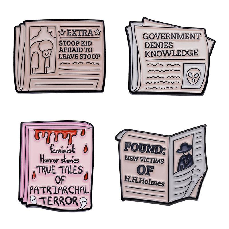 Unique Alloy Letter Newspaper Style Brooches For Fashionable Backpack Accessories