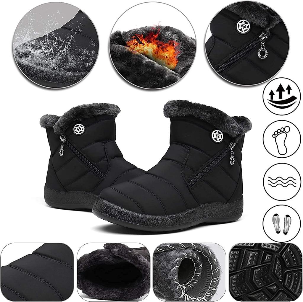 ZUSERIS Short Snow Warm Fleece Warm for Cotton Shoes Women's Boots, Water-Repellent, Non-Slip, Lightweight, Lining, Winter, Casual,