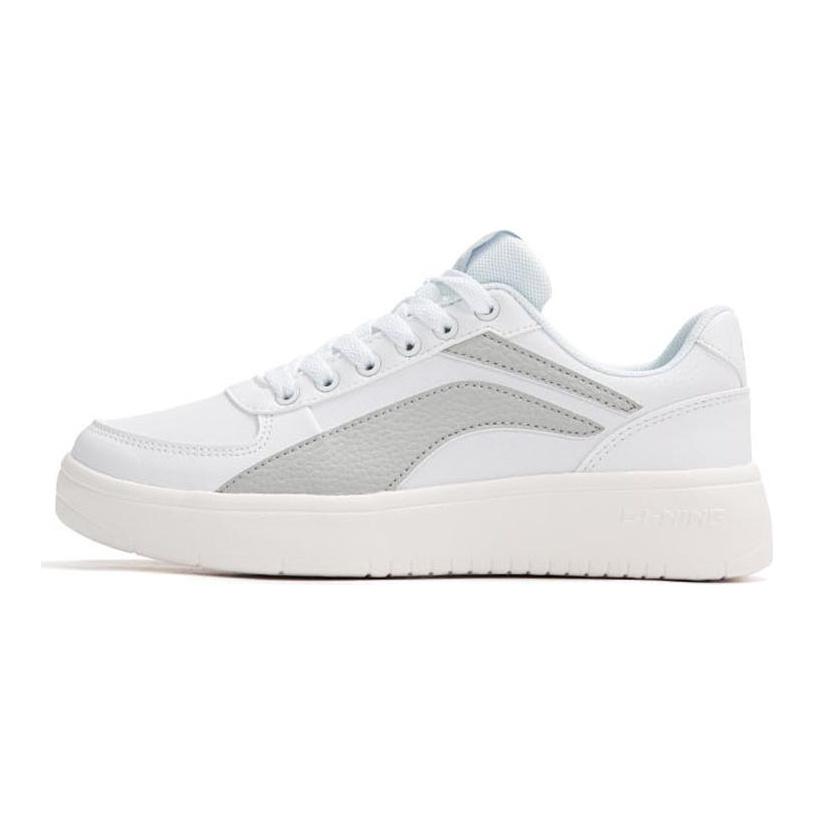 Li Ning Leather Comfortable Slip Resistant Abrasion Resistant Low Top Skateboard Shoes Women's White Gray AGCR470-1