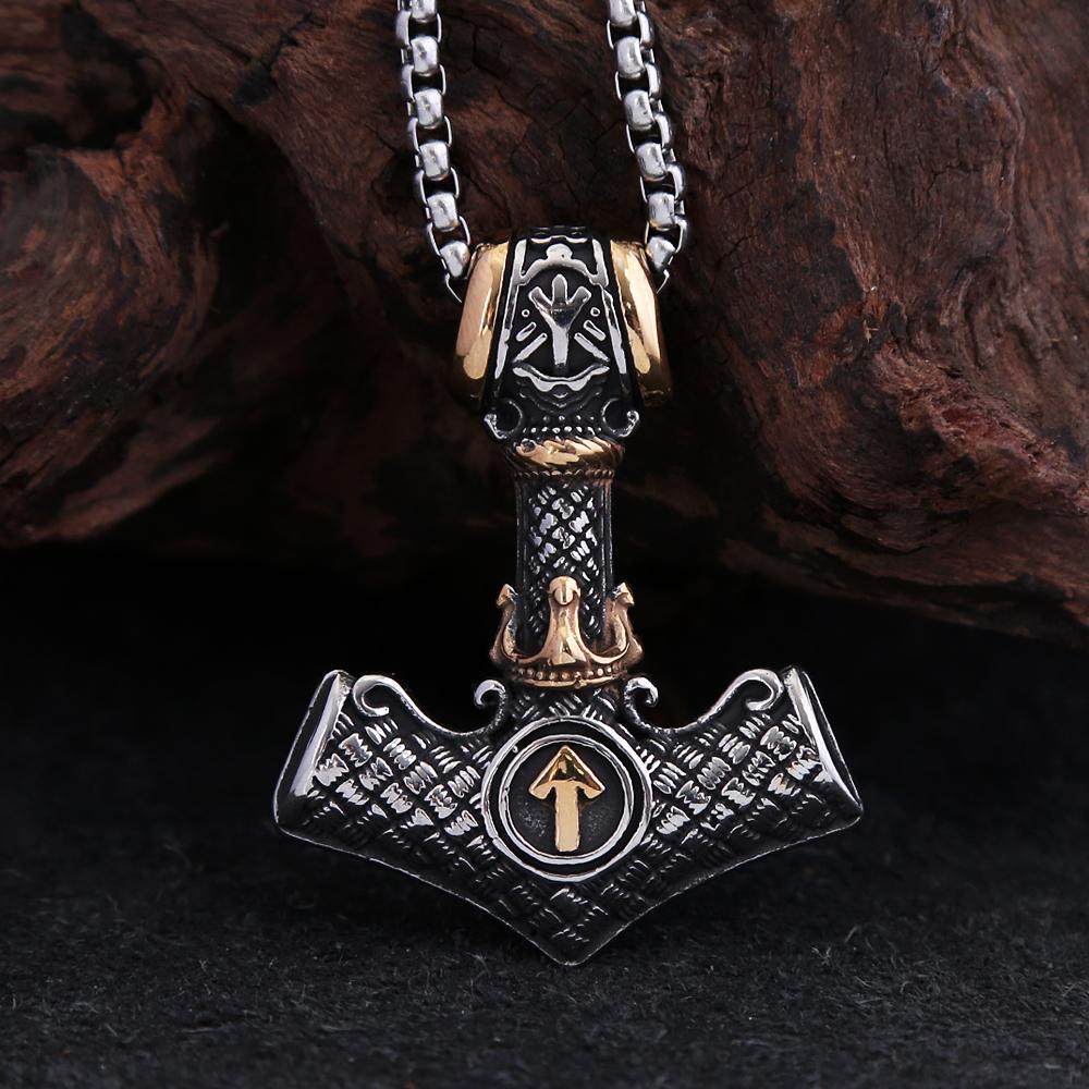 Fashion Vintage Viking Thor's Hammer Pendant Necklaces Punk Hip Hop Nordic Valknut Necklace Male Amulet Jewelry Gifts Wholesale