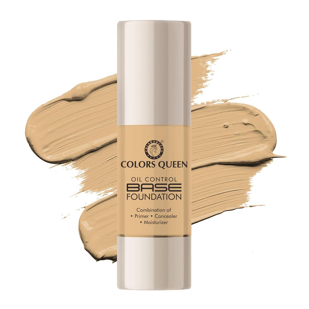 Colors Queen Oil Control Base Foundation | Combination of Primer, Concealer & Moisturizer, Skin Brightening | Water Resistant with Dewy Finish Found