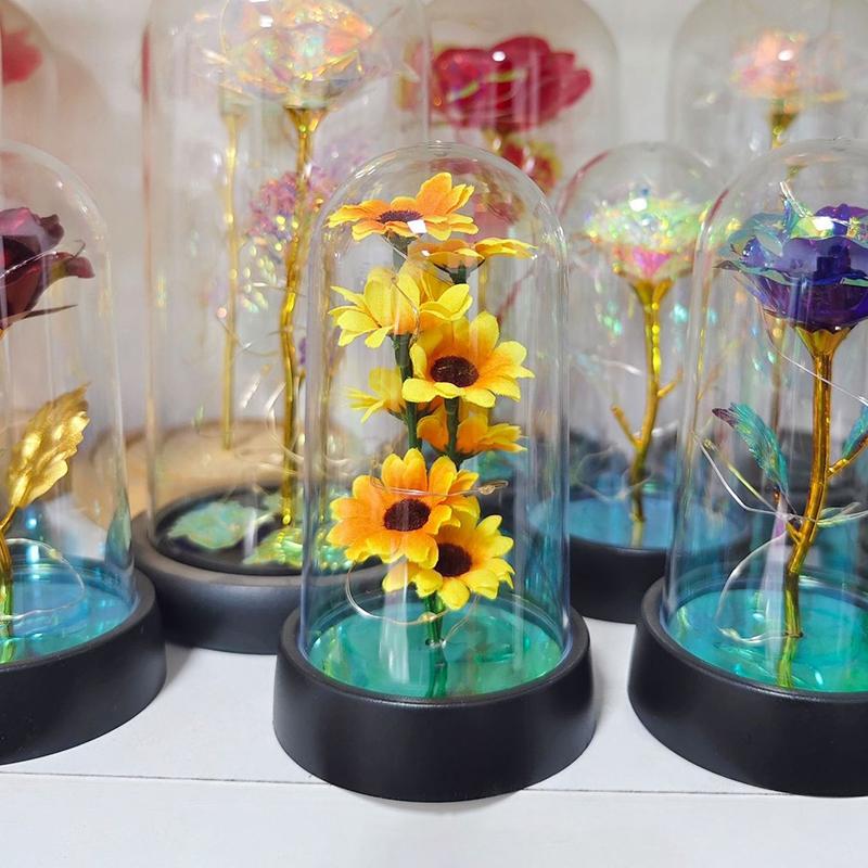 Acrylic Transparent Cover LED Eternal Flower Luminous Bear Rose Ornament Valentine's Day Christmas Gifts Light Up Party Supply