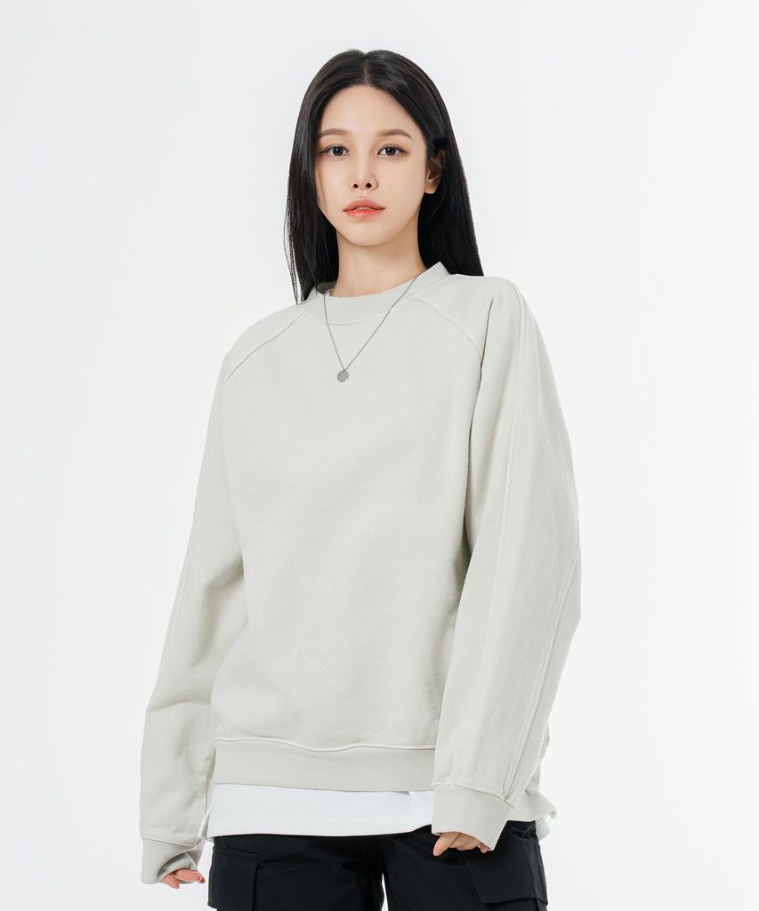 MOZMOZ Heavy Weight Pigment Raglan Back Slit Oversized Sweatshirt Beige