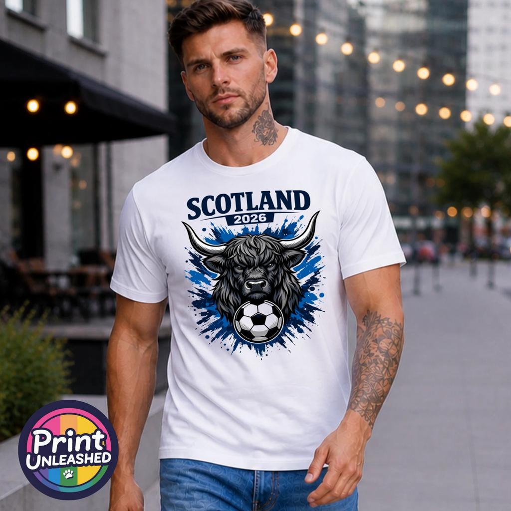 Scozia 2026 Maglietta Coppa del Mondo Mucca delle Highlands T-Shirt Unisex Top per Tifosi di Calcio S-2XL