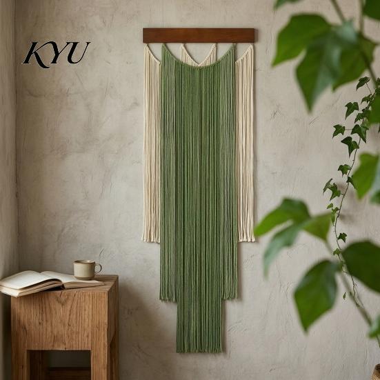 Handmade Cotton Wall Decor Boho Hanging Decor, Hand Woven Tassel Tapestry, Gradient Tapestry for Bedroom Color Fringe Living Room Cafe Decoration