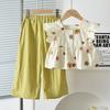 Girls Summer Floral Print Flutter Sleeve Top And Pants Two Piece Set Kids Clothing Outfit