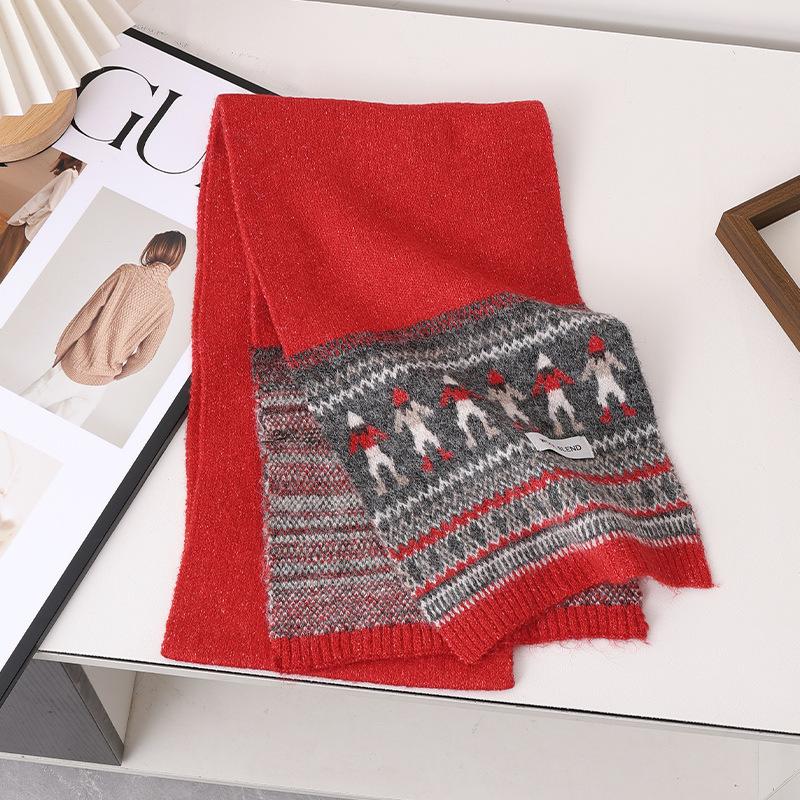 Retro Red Green Print Fashion Winter Women Knit Scarf Headscarf Casual Preppy Scarve Lady Mujer Wrap Shawl Korean New Christmas