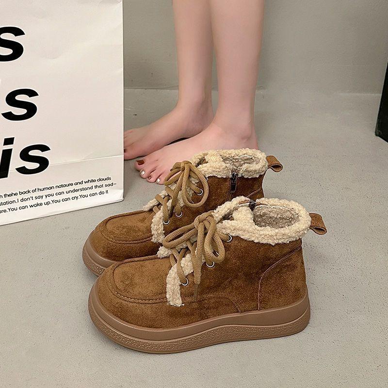 Retro high-top cotton shoes women's winter new velvet thickened lace-up Martin boots warm snow boots