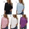 Women's Casual 3/4 Sleeve Henry Shirt V-Neck Button Down Chiffon Blouses Swiss Dot Blouse Pompom Loose T-Shirts Tops
