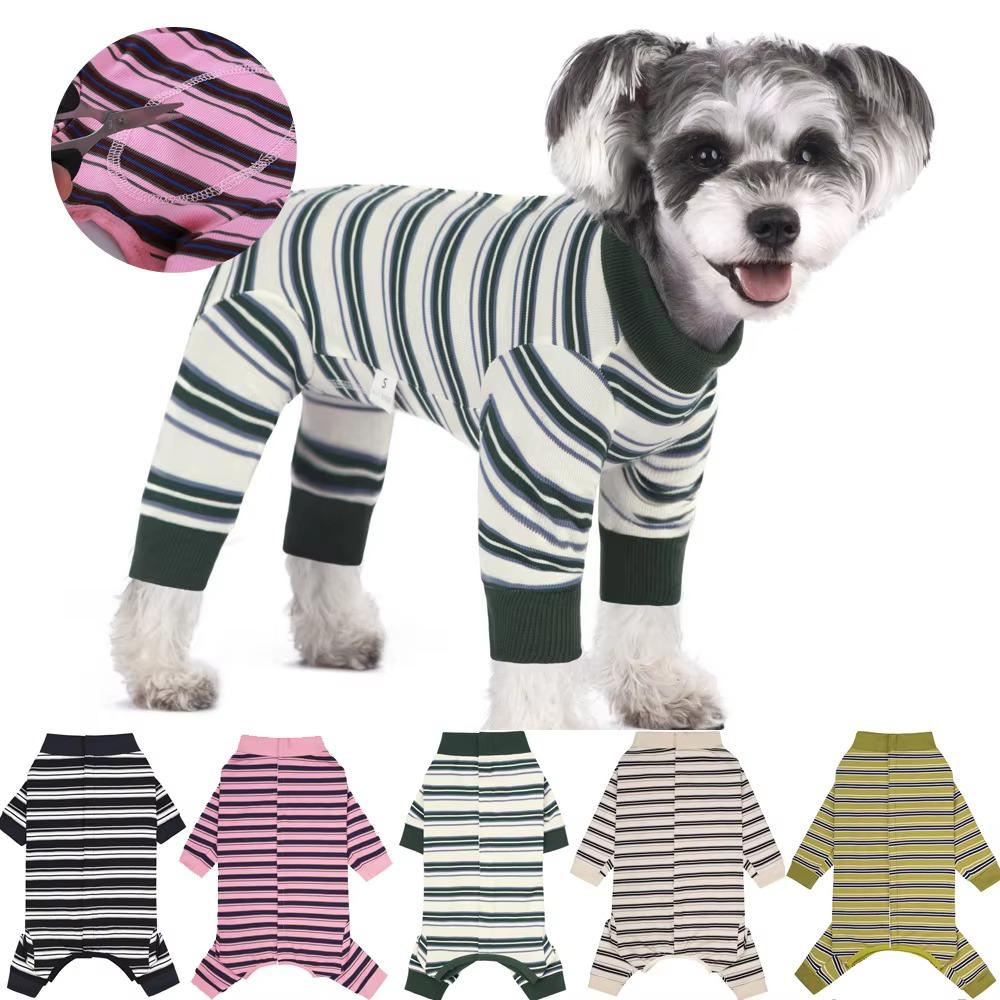 Polyester Puppy Stripes Jumpsuits Four-legged Dog Pajamas Durable Pet Dog Clothes  Autum