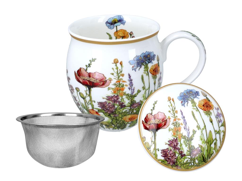 Kubek Porcelanowy Beczka Z Przykrywką Kwiaty Polne Do Kawy Herbaty