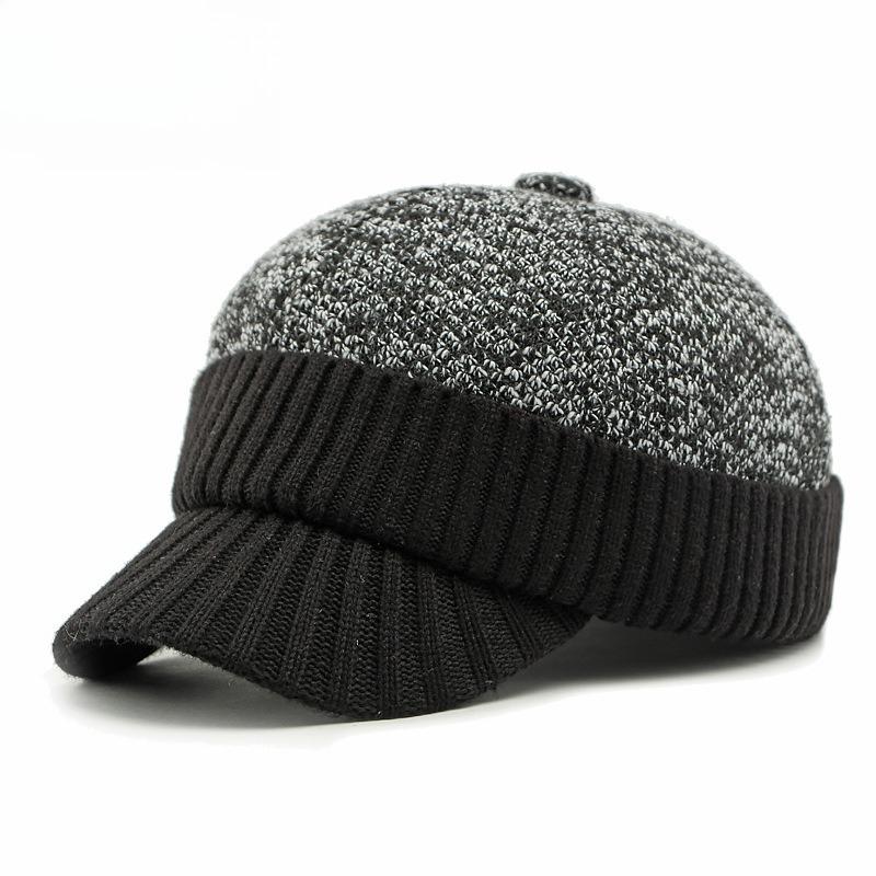 Winter Knitted Baseball Cap for Men Fleece Lined Thickened Warm Peaked Hat with Ear Protection Casual Knit Dad Cap