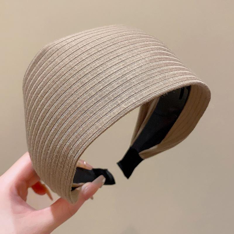 Internet Celebrity's Same Solid Color Wide Edge Striped Yarn Headband High Head Headband French Gentle Atmosphere Hair Accessory