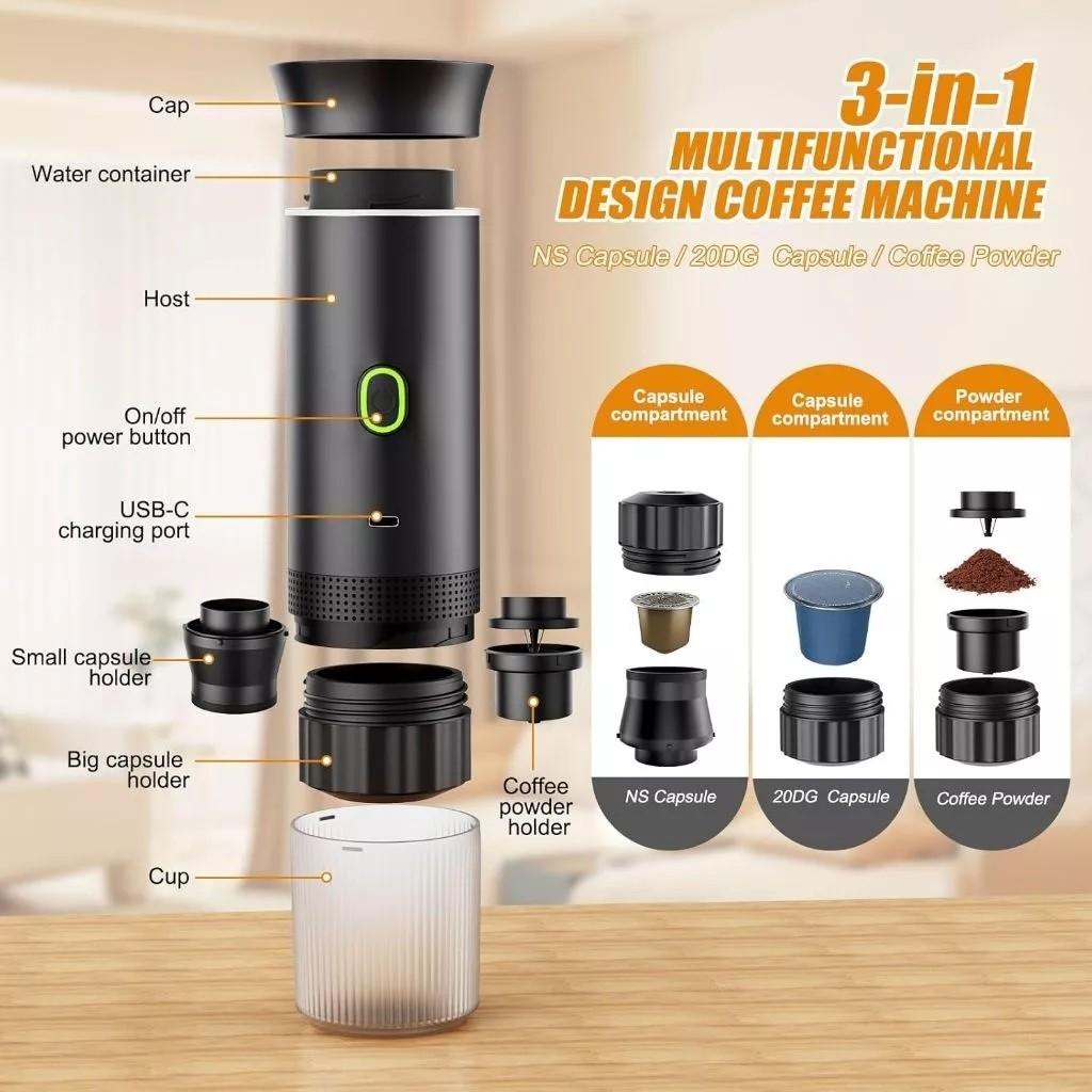 Portable 3 In 1 Espresso Maker Electric Travel Coffee Machine Office Travel Camping Coffee Powder & Coffee Capsul Coffee Maker