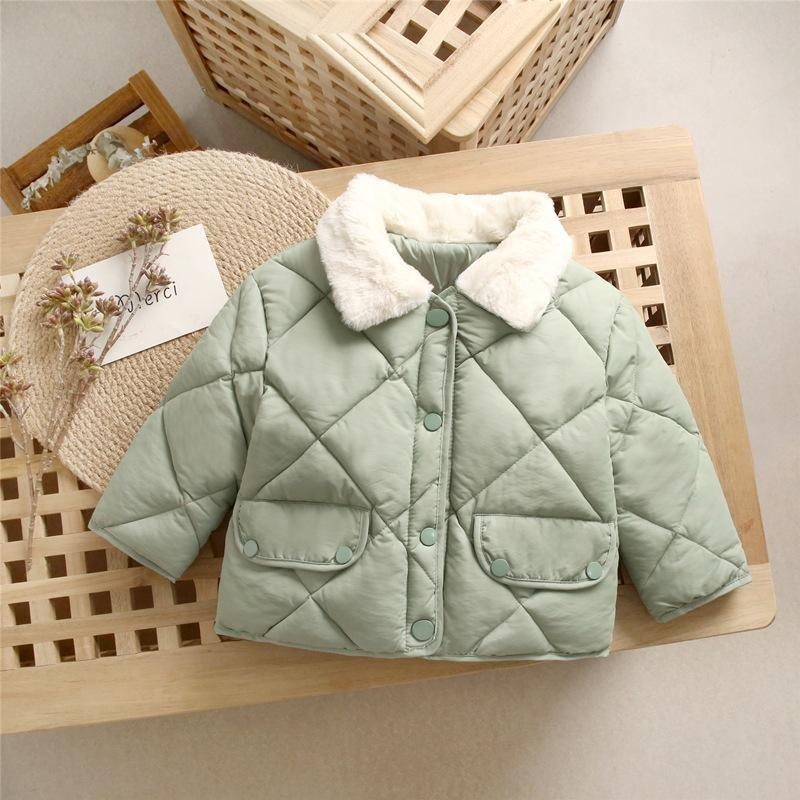 Solid Color Children's Cotton Wear Down Jacket Boys and Girls Personality Thickening Warm Fur Collar Coat