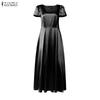 ZANZEA Women Elegant Square Collar Casual Short Sleeve Long Dress