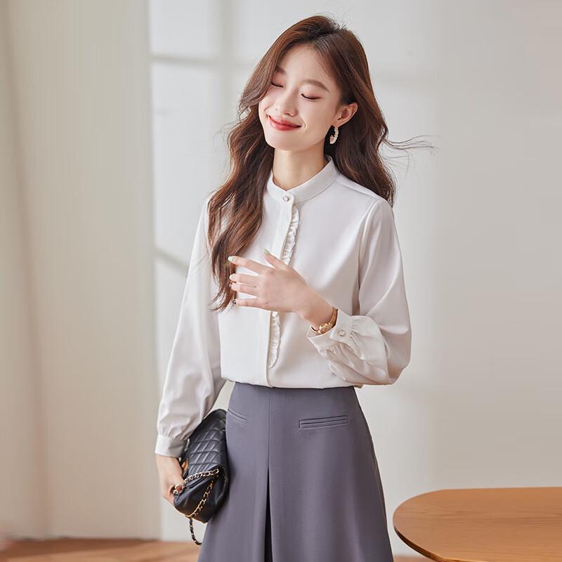 Teluoman Women's New Chinese Style Long Sleeve Mandarin Collar Shirt