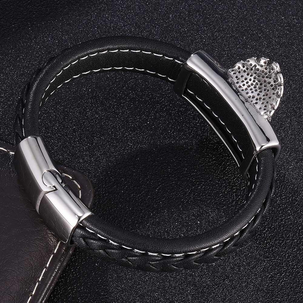 Punk Men Bracelet Black Braided Leather Bracelets Men Stainless Steel Tribe Cowboy King Skull Bracelets Men Jewelry