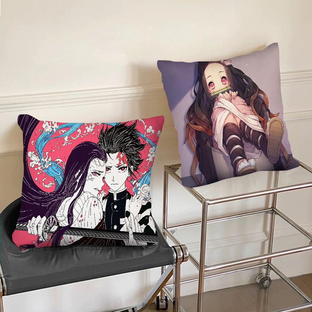 Anime Demon Slayer Kimetsu Pillow Case Square Pillow Bedroom Sofa Leisure Comfort Cushion Car Living Room Home Decoration