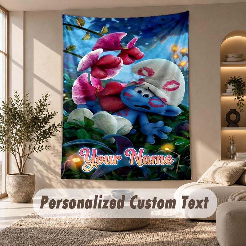 Smurfs Tapestry, Personalized Custom Text, Wall Hanging Tapestry For Living Room Home Wall Decor