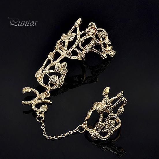 Finger Chain Ring Flower Pattern Jewelry Adjustable Women's Fashion Women Link for Wedding