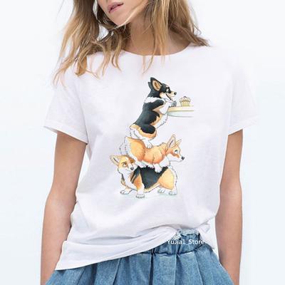 Carino Stealing Corgi Animal 3D Print T-shirt divertenti da donna Kawaii Dog Lover Friends Regalo di compleanno Maglietta