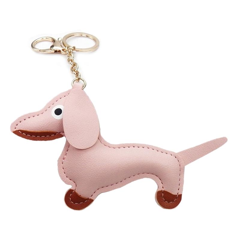 Mini Dachshund Dog Keychain  PU Leather Animals Keyring Hanging Ornament Backpack Handbag Charm Gift for Men Women