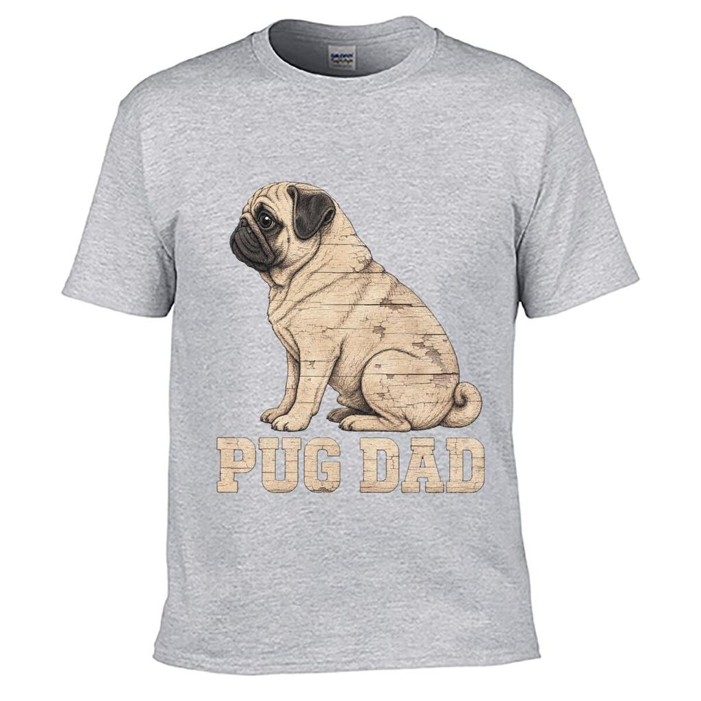 Rustic Woodgrain Pug Dad Portrait Loose Vintage Distressed Washed Casual Tee