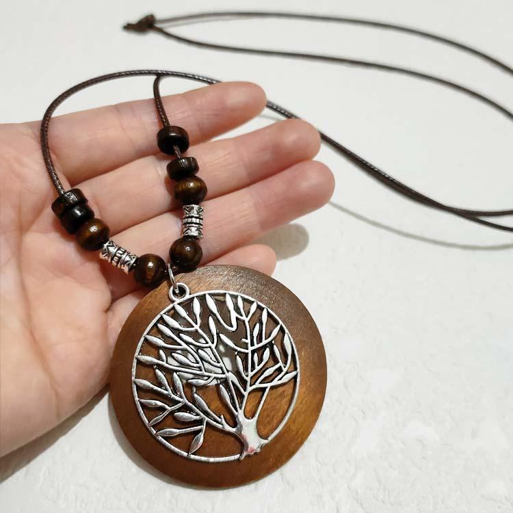 Accesorii din bumbac și in vintage, vânt etnic, coreeană, din lemn, cu pandantiv, colier lung pentru femei, bărbați, bijuterii cu lanț de pulover