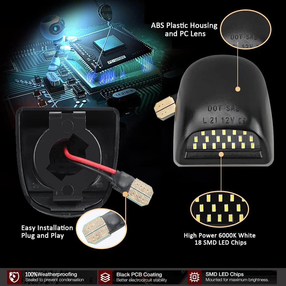 D-Lumina LED License Plate Lights Assembly Compatible with 1999-2013 Chevy Silverado GMC Sierra 1500 2500 3500 HD Suburban Tahoe Cadillac Escalade