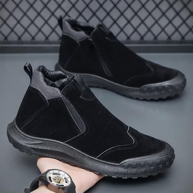 Casual Men's Boots Sneaker Classic Men Ankle Boots Anti-slip Zip Male Boot Outdoor High-top Man Sneakersround Toe Work Boots