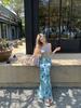 Mesh Patchwork Pure Desire 2025: Women's High-Waisted Floral Slimming Long Skirt for Summer Vacation Style
