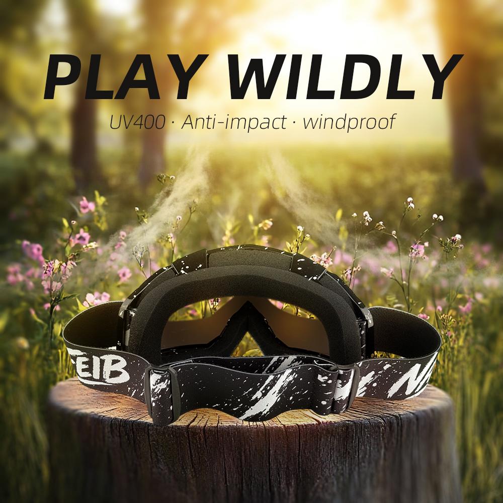 NAFEIB Splash Paint Motocross Goggles with Storage Bag Anti-UV Windproof Dustproof Dirt Bike ATV Off-Road Racing Goggles for Men