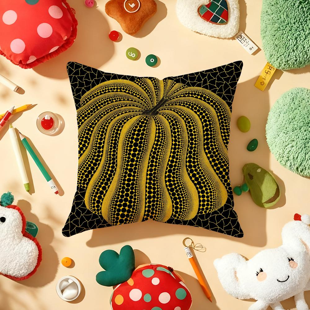 Y-Yayoi K-Kusama Abstract Art Cushion Cover Plush Fabric Soft Double-Sided Printed Sofa Warm Winter Home Gift Pillow Cover