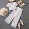 Girls' Fashion White Set: Spring/Summer Children's Casual Two-Piece Set with Puff-Sleeve Top and Wide-Leg Pants