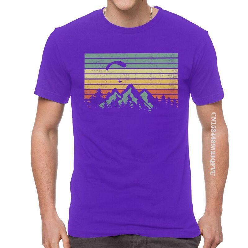 Herren Vintage Gleitschirmsegel Über Bergen T-Shirts EMO Männer Gleitschirmflieger Paramotor Liebhaber T-Shirt Baumwolle Übergroßes T-Shirt