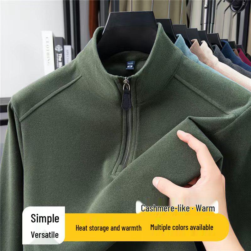 Men's Thermal Fleece Half-Zip Stand Collar Long Sleeve T-shirt Hoodie - Warm Autumn/Winter Layer
