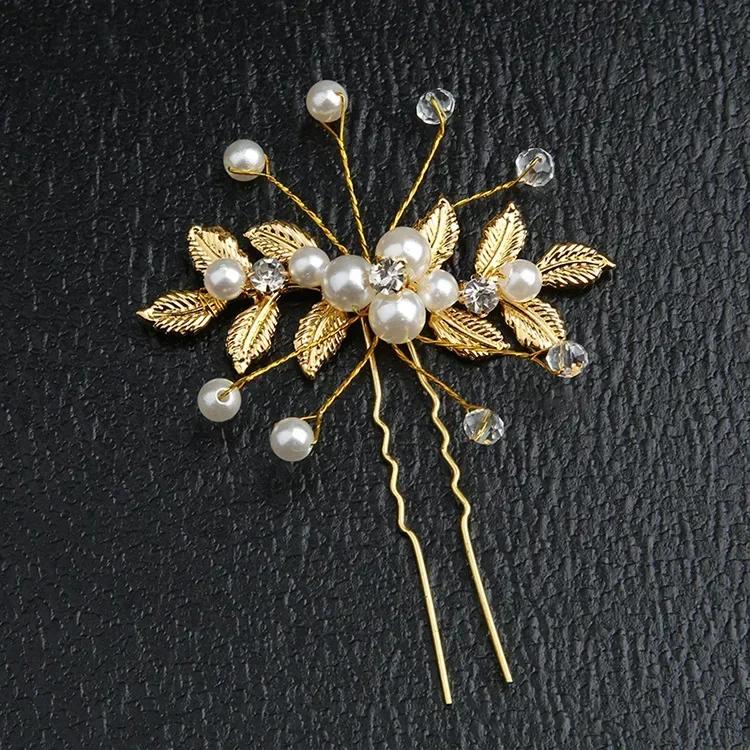 Pearl Flower Hairpin Side Comb Wedding Hair Accessories Leaf Shaped Tiaras Bride Insert Hair Clip Jewelry Fashion Headwear