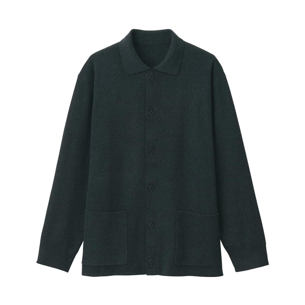 MUJI Men's Washable Milan Rib Knit Shirt Cardigan, Dark Gray, Size L, AA0RPA4A