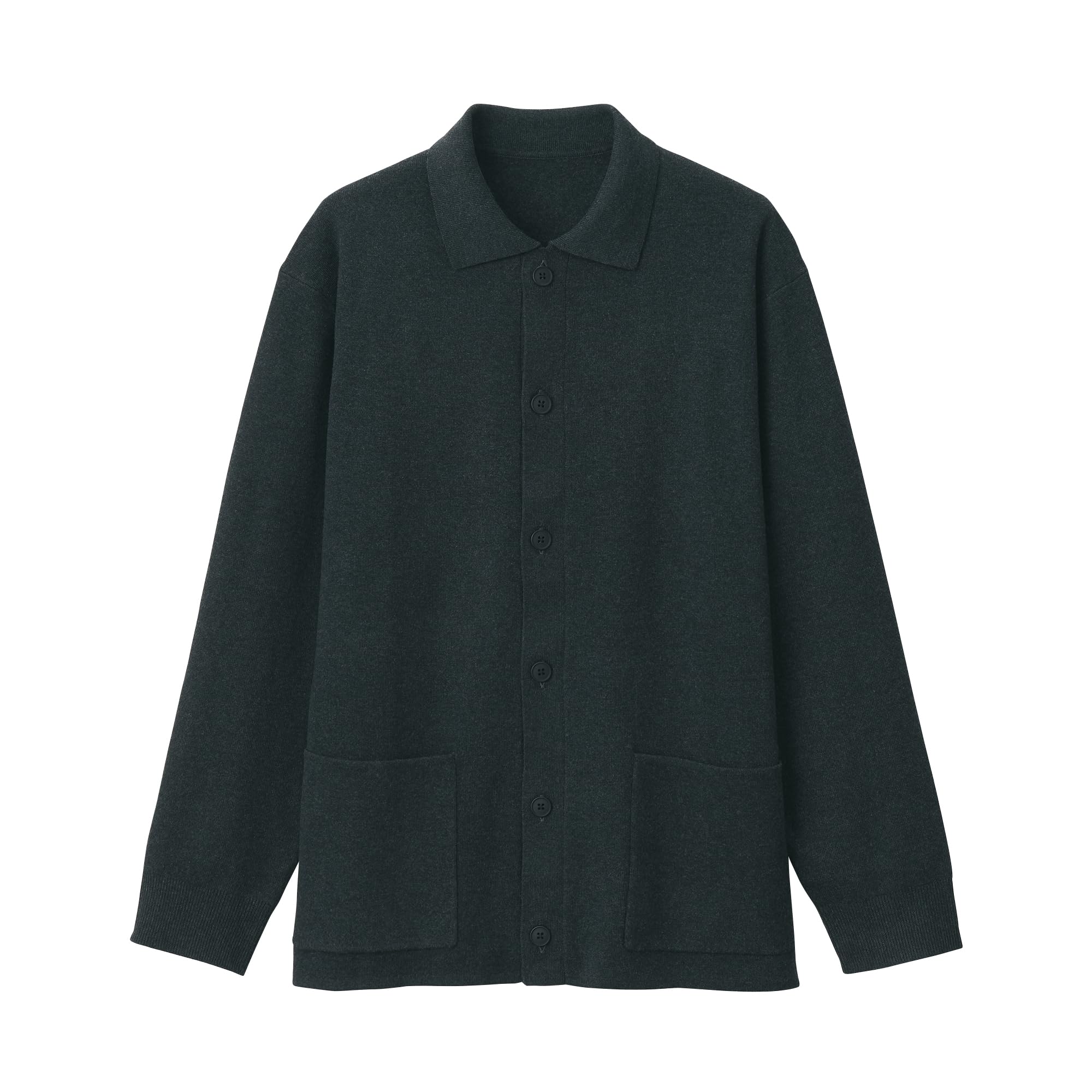 

MUJI Men s Washable Milan Rib Knit Shirt Cardigan, Dark Gray, Size L, AA0RPA4A