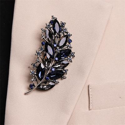 Spilla vintage in cristallo di lusso con strass, spilla a foglia di pianta, spilla alla moda con piuma, accessori per abiti