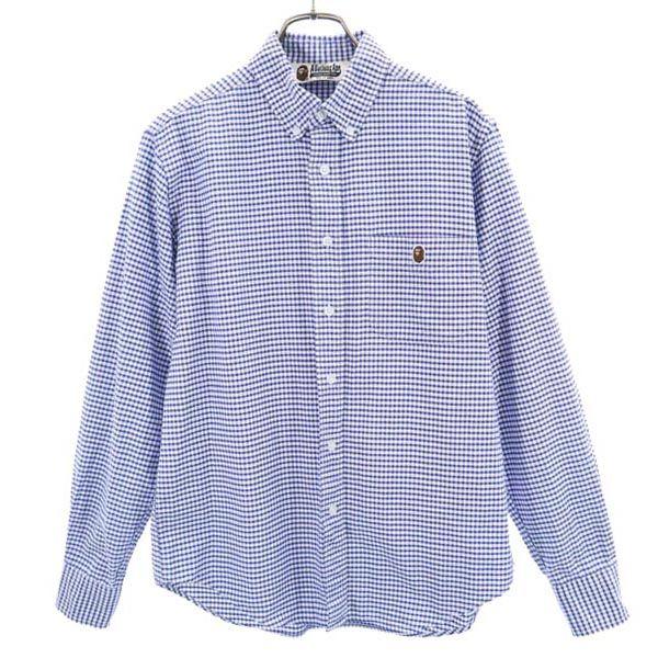A Bathing Ape Check Pattern Long Sleeve Button Down Shirt Blue Men's Used