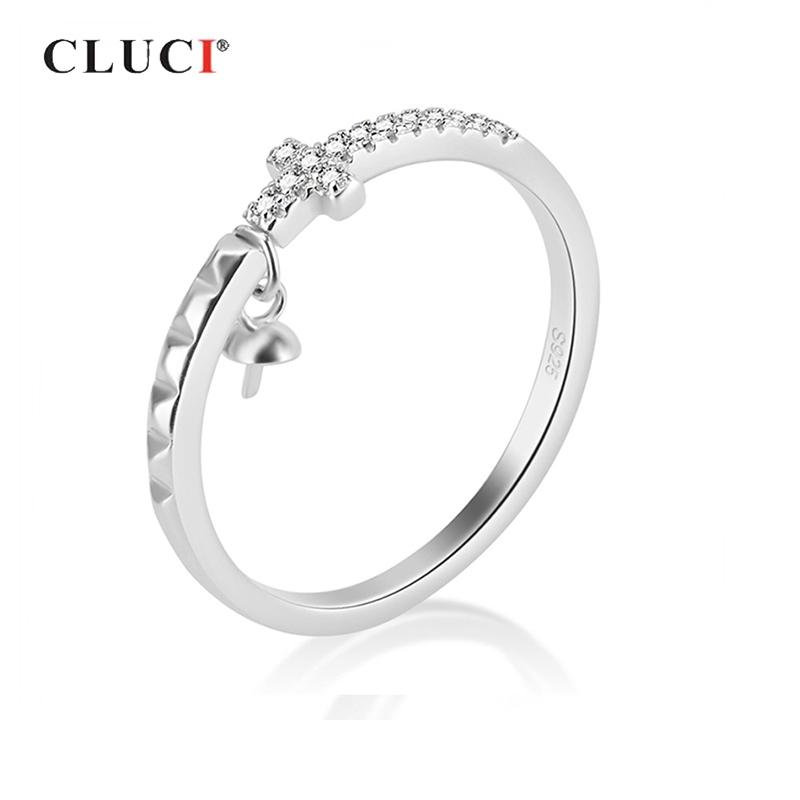 

CLUCI Silver 925 Zircon Cross Ring Flexible Pearl Ring Mounting 925 Sterling Silver Women Rings for Anniversary SR1076SB 6