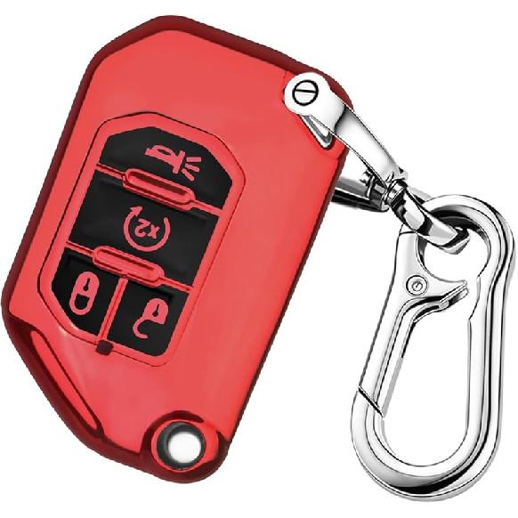 QBUC For Jeep Key Fob Cover With Keychain Compatible With Jeep Wrangler JLU JL Gladiator Rubicon JT Car Flip Key (Pink)