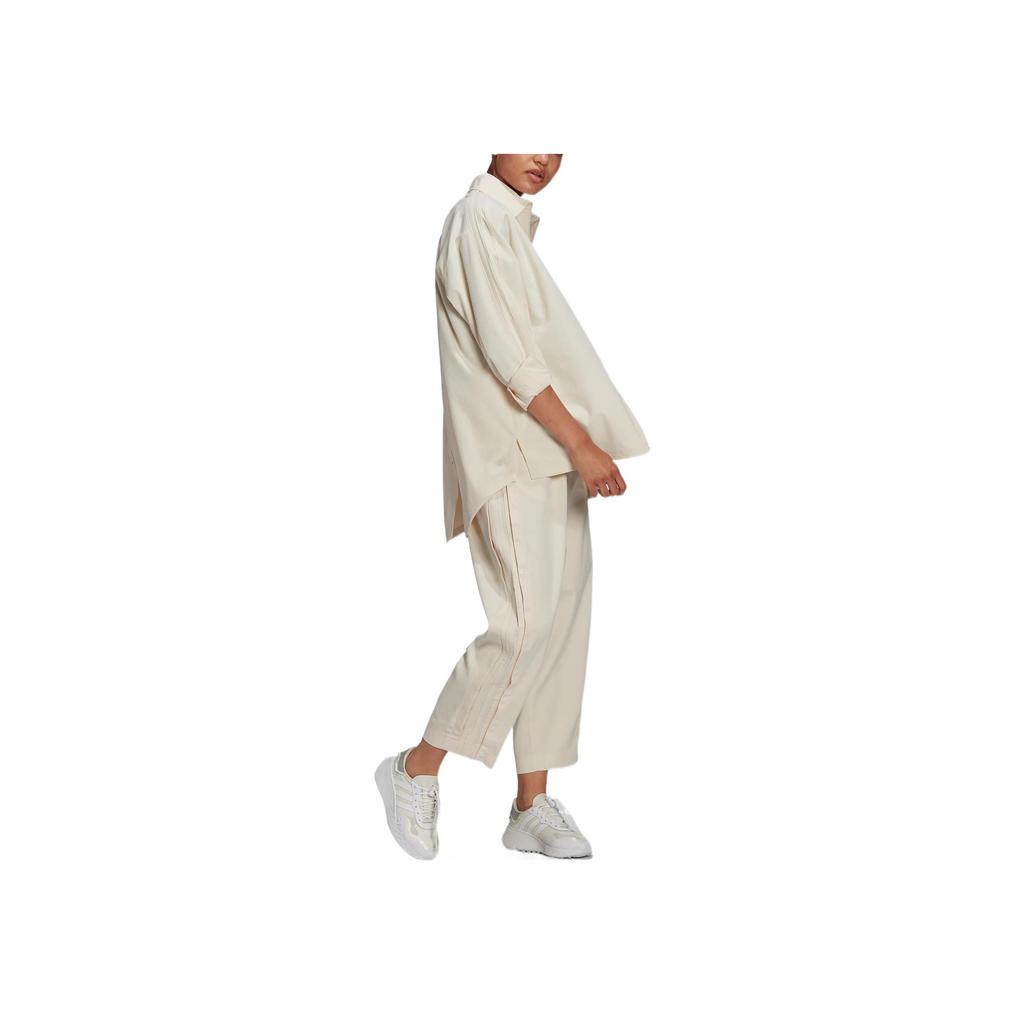 adidas Originals Solid Striped Loose Casual Long Sleeve Shirt Women Shirts Off-White HF2011